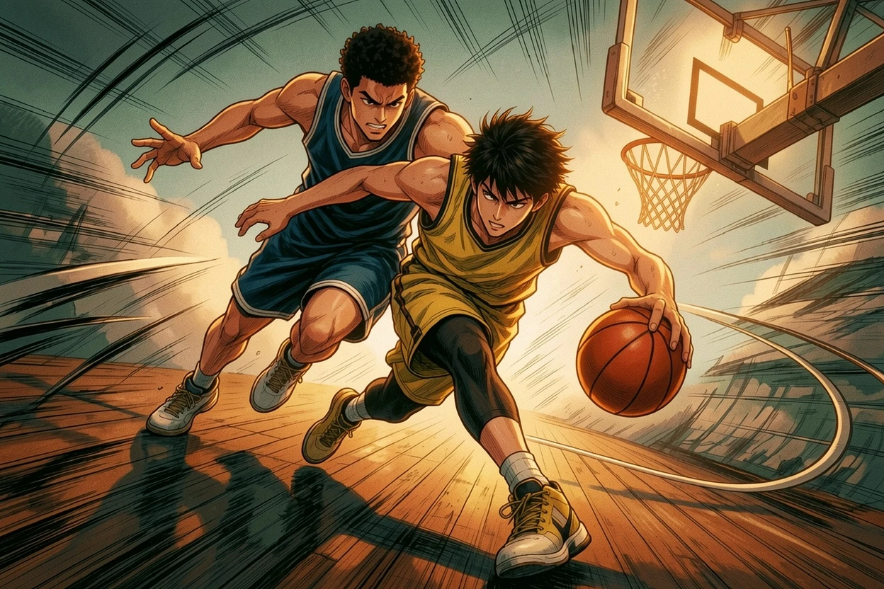 Warm Cinematic AI-colored sports motion manga result