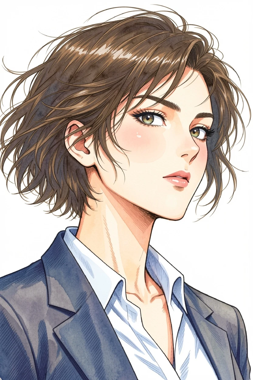 Watercolor AI-colored character close up manga result