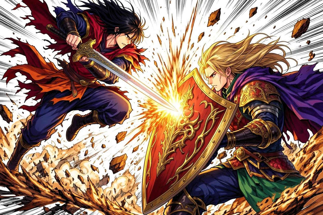 Vibrant AI-colored action fight manga result