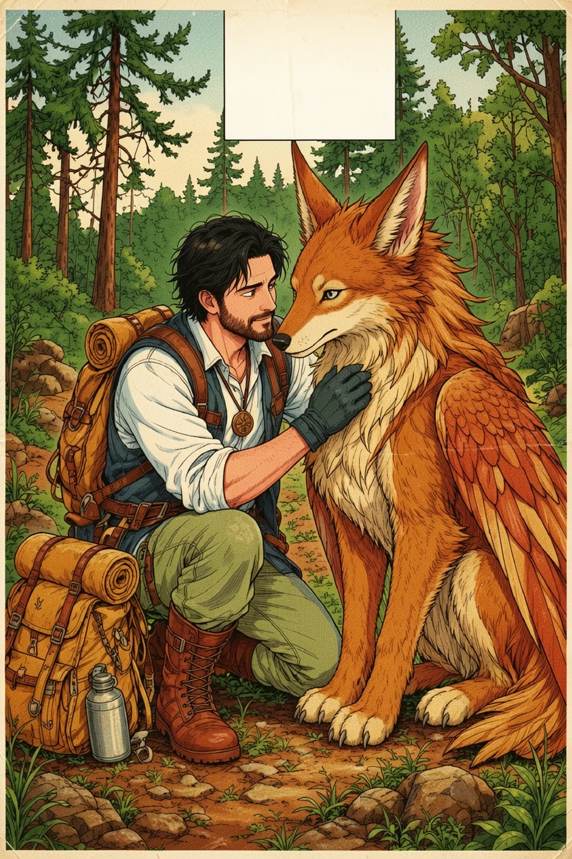 Retro Print AI-colored creature companion manga result