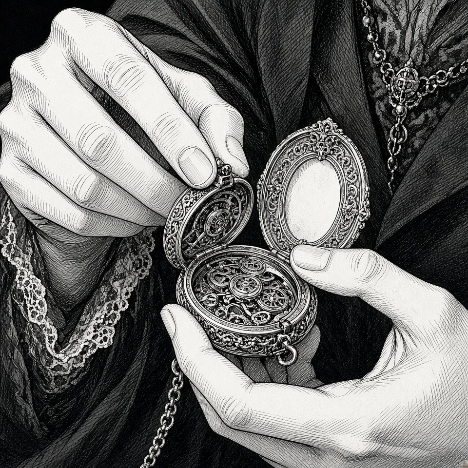 Black-and-white hands and object manga line art before warm cinematic coloring